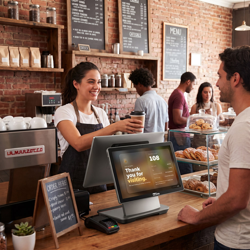 Cafe counter with eatOS terminal