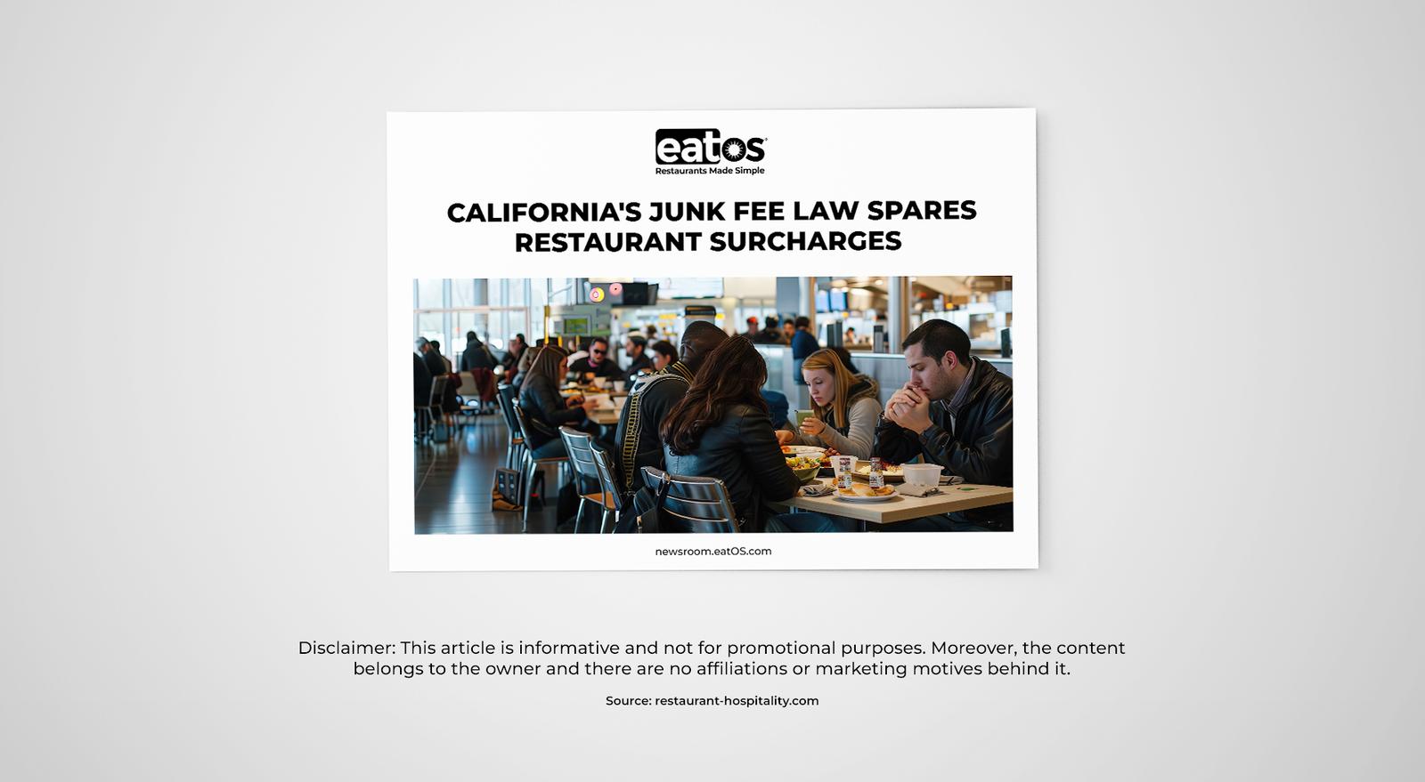 California's Junk Fee Law Spares Restaurant Surcharges