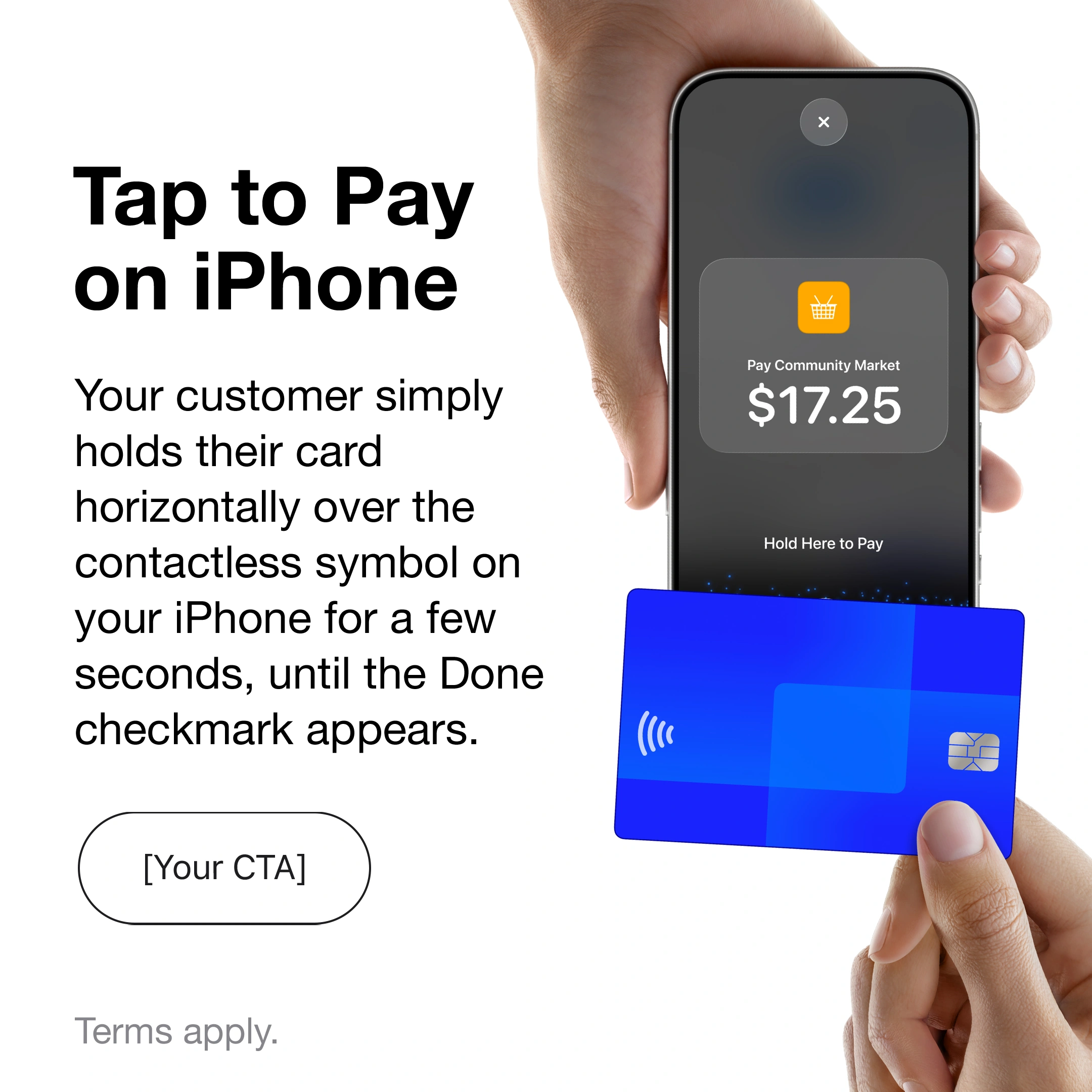 How to use Tap to Pay on iPhone with a contactless card held at the top of iPhone.